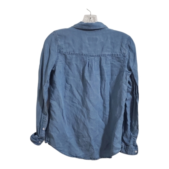 Marine Layer Womens Blue Chambray Denim Button Down Shirt Size X-Small - Picture 2 of 6